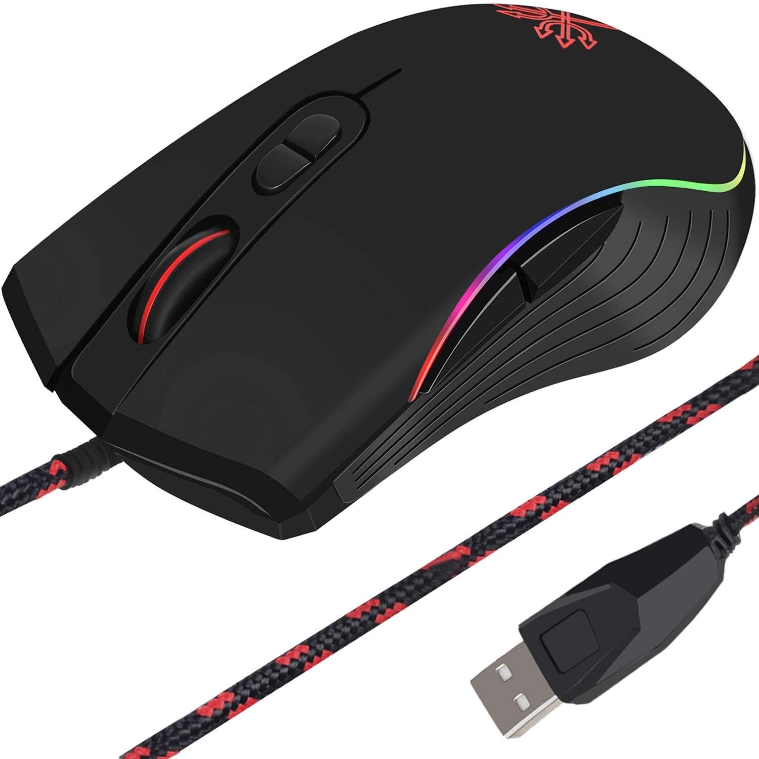 Souris de gaming filaire optique noire avec sensibilité réglable de 1200 à 7200 dpi