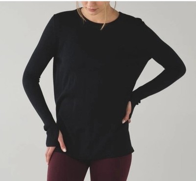 Lululemon Bring it Backbend Sweater  8 Black Cashmere Blend Open Back Thumb Hole