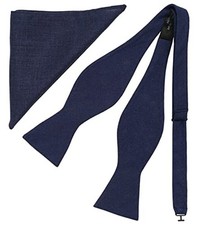 BELLUNO Solid Bow Tie and Pocket Square for Men Tuexdo, Self-Tied Cotton Linen