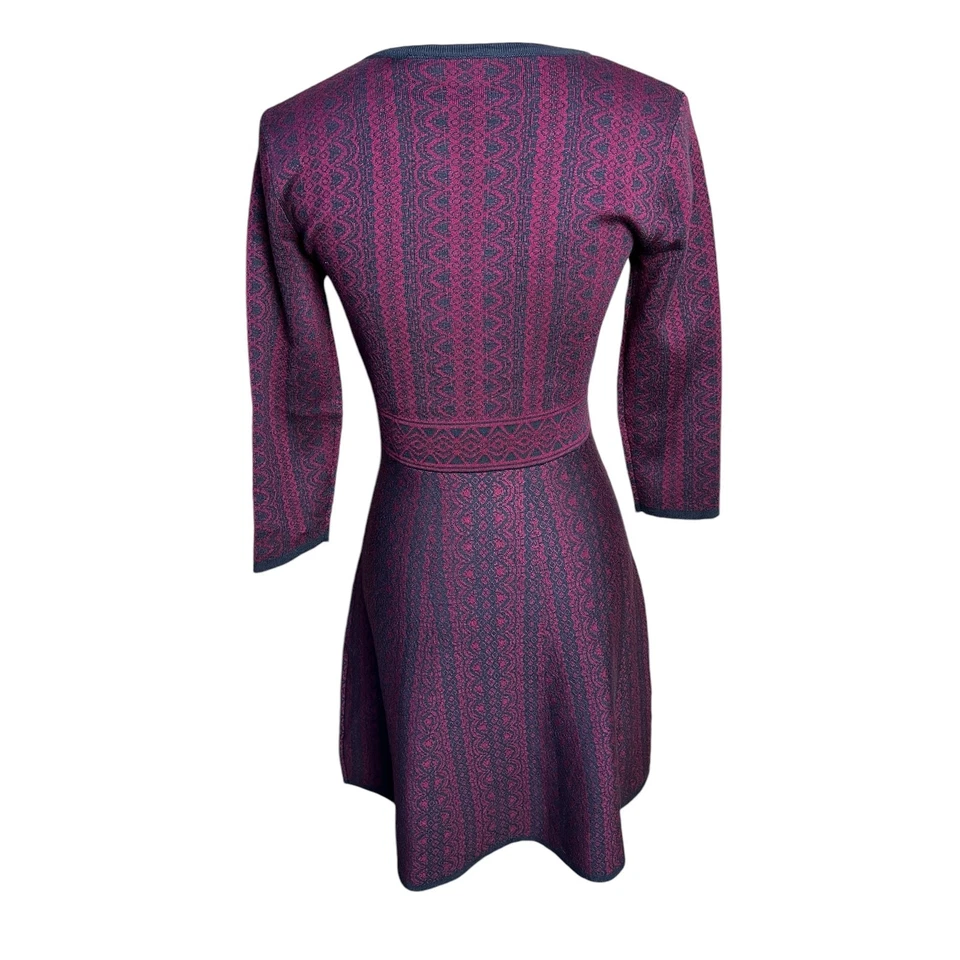 Vestido Suéter Nina Leonard Rojo Geométrico Manga Larga Informal Hasta la Rodilla Talla S Foto 2 de 4