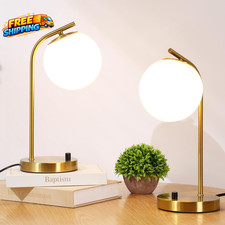 Gold Globe Dimmable Table Lamp Set of 2 Nightstand Lamps Mid Century Modern Desk