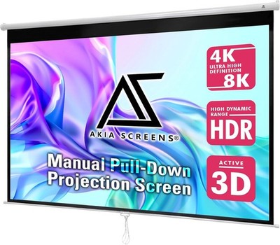 110 Inch Manual Pull Down Projector Screen, 16:9 Retractable Projection Screen