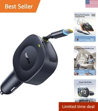 Baseus Ultra-Mini Retractable Car Charger USB C, 60W Fast Charging Car Charger w