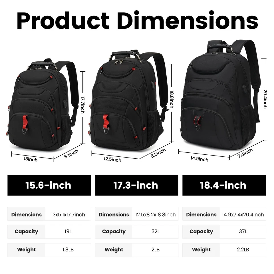 Men's Laptop Backpack Black – 15.6" Waterproof USB Bag for Work & Travel - Image 2 of 4
