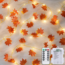 48 LED Maple Leaf Lights, Battery Operated, 15.75 FT, Warm White