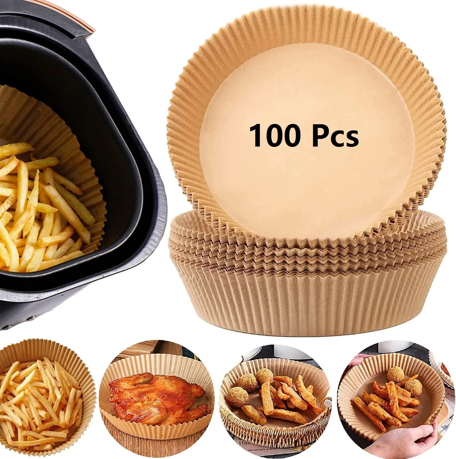 Lot of 3 - Air Fryer Paper Liners 100PCS Each Disposable Baking Liners (300 pcs)