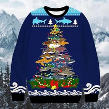 Funny Shark Stack Ugly Christmas Sweater Sea Life Xmas Party Pullover Marine