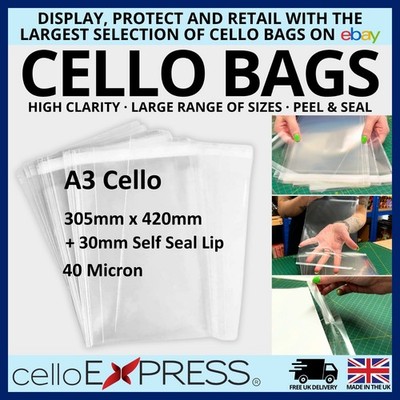 Klare Zellophan Cellotüten selbstklebend - Displaydrucke A3 305 mm x 420 mm