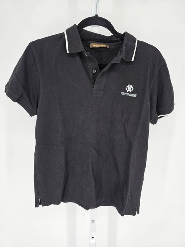 Roberto Cavalli, Roberto Cavalli Mens Sz M Short Sleeve Polo Shirt Black White Vintage Y2K