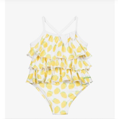 Mitty James Girls White Lemon Ruffle Swimsuit (UPF50+) Size 2-3Y