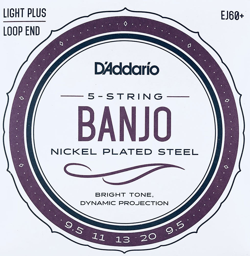 D'Addario EJ60+ 5 String Banjo strings, Light Plus. .0095,.011,.013,.020,.0095