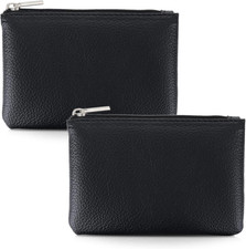 2 Pack Leather Coin Purse Zipper Wallet Change Pouch Card Holder Black