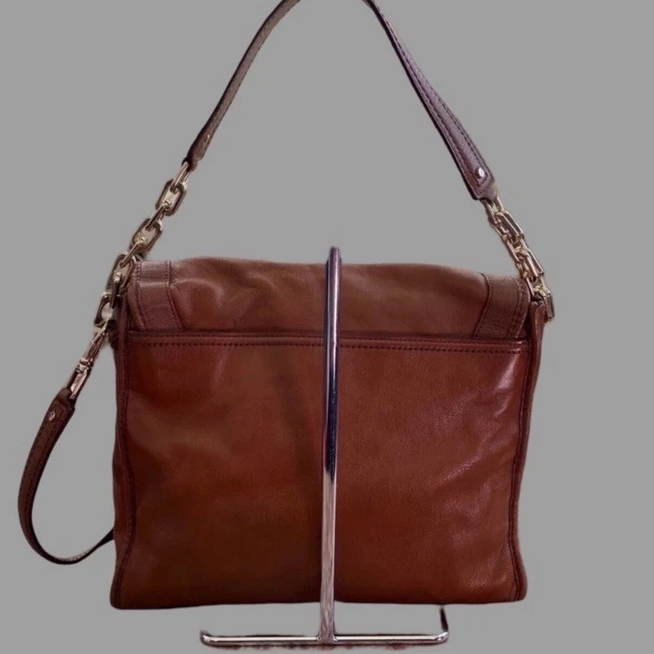 Bandolera/bolso de mensajero Y2K Cole Haan de cuero coñac mantecoso suave cadena Foto 4 de 4