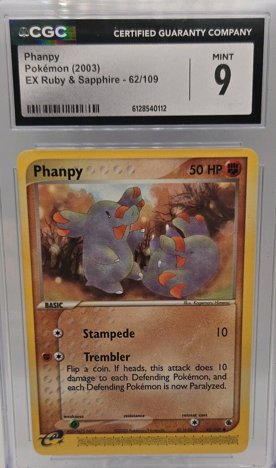 🔥Pokémon Phanpy 62/109 EX Ruby & Sapphire 50HP Basic 2003 CGC 9 English🔥