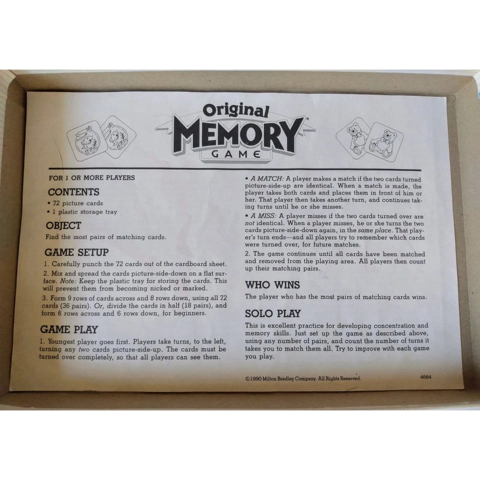 1990 Milton Bradley Original Memory Game 68/72 pieces Vintage Kids Game - Image 4 of 4