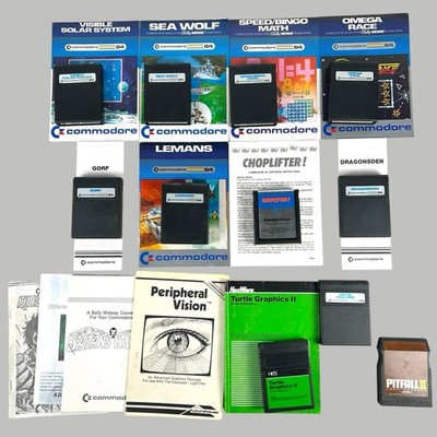 Lot of 11 Commodore 64 Game Cartridges & Manuals Vtg Computer Games