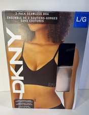 DKNY 2 Pack Seamless Bra L Large Black Beige Convertible Straps Open Box New