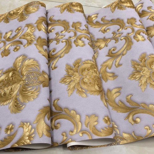 QUALITY IVORY CREAM GOLD EMBOSSED DAMASK BROCADE GLITTER WALLPAPER 3D TEXTURED - Picture 8 of 14