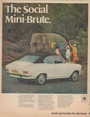 #ad 1968 Buick Opel Kadett Vintage Print Ad Mini Brute Elephant Artwork Retro $12.99