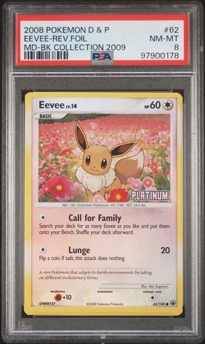 2008 POKEMON DIAMOND & PEARL MAJESTIC DAWN #62 EEVEE-REVERSE FOIL PSA 8
