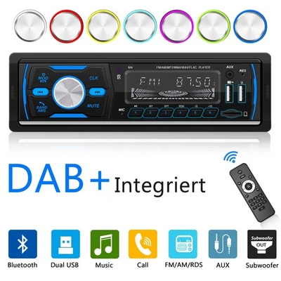 Single DIN DAB+ Autoradio RDS AM FM Bluetooth Freisprech USB AUX IN TF 7 Farben - Bild 1 von 4
