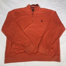 Brooks Brothers 346 Pullover Men L Orange  1/4 Zip Sweater Shirt Cotton Blend     