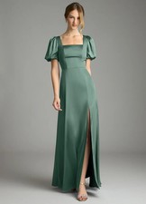 Azazie Fyona Cabernet A-Line Pleated Stretch Satin Dress NO IMPORT FEES