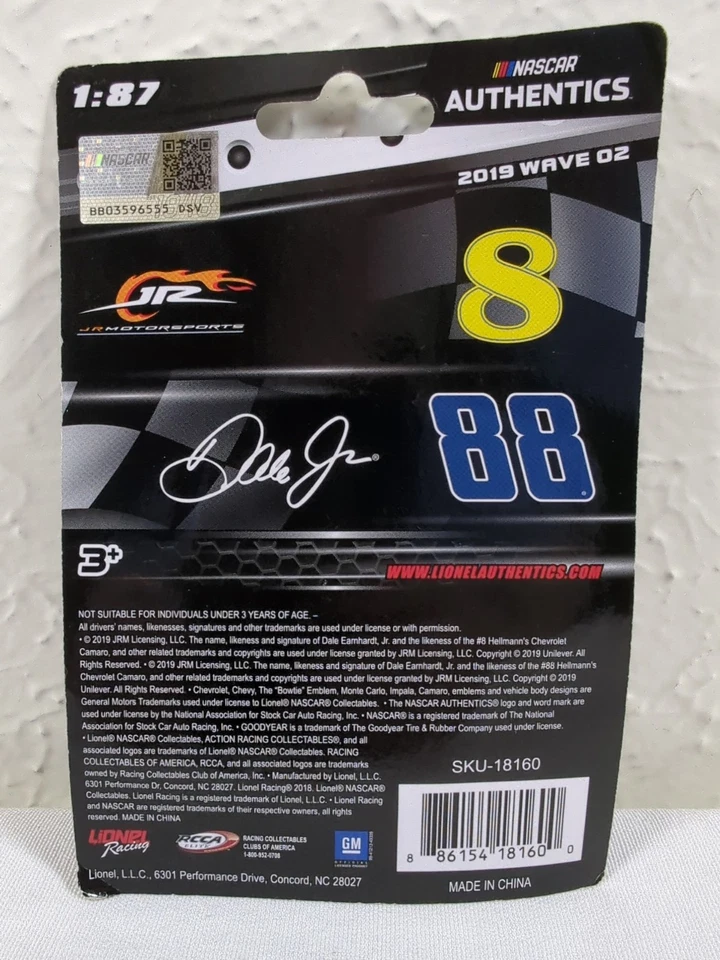 Dale Earnhardt Jr #8 & 88 Hellman's 2019 Wave 02  1:87 Nascar Authentics - Image 2 of 4