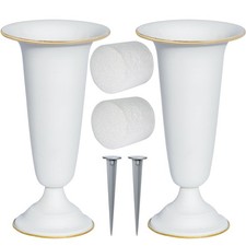 Metal Cemetery Vase, Flower Vases with Metal Base and Stakes for Home Tableto