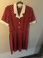 Red vintage dress, White Polka Dots, Midi Dress Size Large