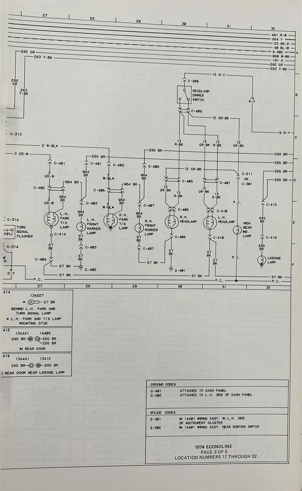 Ford Econoline 1974 furgoneta diagrama de cableado E100 E200 E300 Club Wagon eléctrico OEM Foto 3 de 4