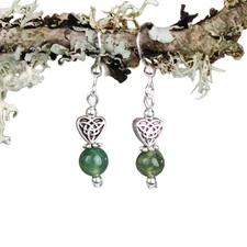 Moss Agate with Celtic Heart Earrings