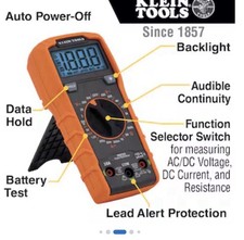 Klein Tools Digital Multimeter, Manual-Rangin...