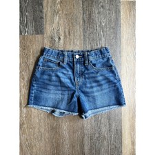 Old Navy Denim Shorts Girls Size 12 Blue Good High Rise Adjustable Waist Frayed