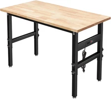 Adjustable Work Bench, 48" with Power Outlets, 2200 Lbs Capacity, Hardwood Top