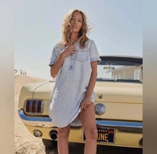 Rails Valerie Short Sleeve Chambray Mini Shirt Dress Light Acid Wash Grunge M