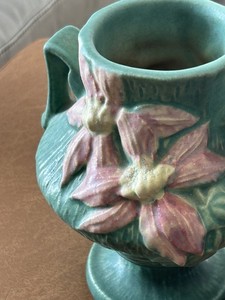 Ceramic vase titled 'Clematis' by Roseville Pottery