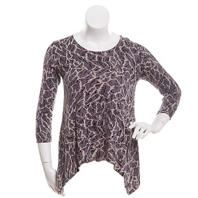 Anne Klein 3/4 Sleeve Animal Print Shark Bite Top XL, Degas Grey Combo XL NWT