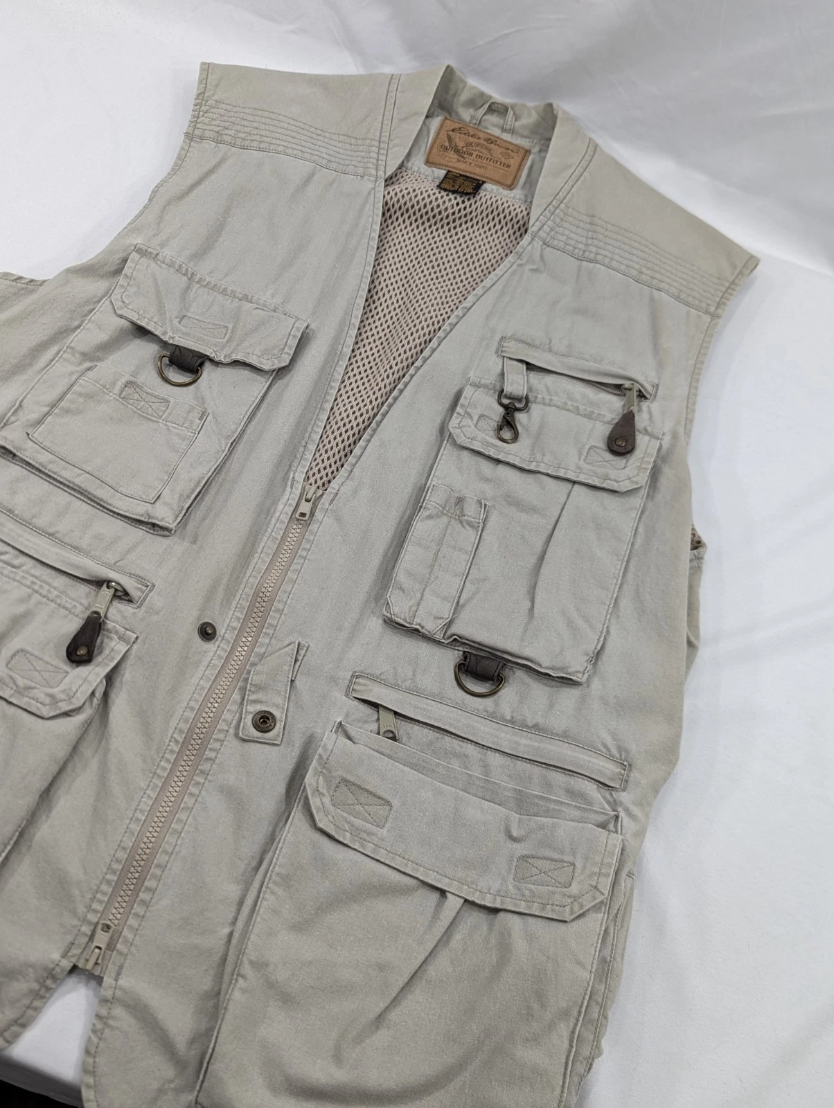 Vintage Eddie Bauer Outdoor Fishing Utility Cargo Camp Vest-Khaki-Men's Large