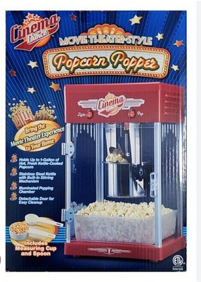 Cinema Choice brand countertop popcorn popper featuring a retro red design