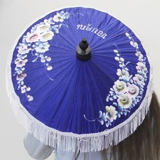 Hand Painted Floral Thai Parasol with Fringe