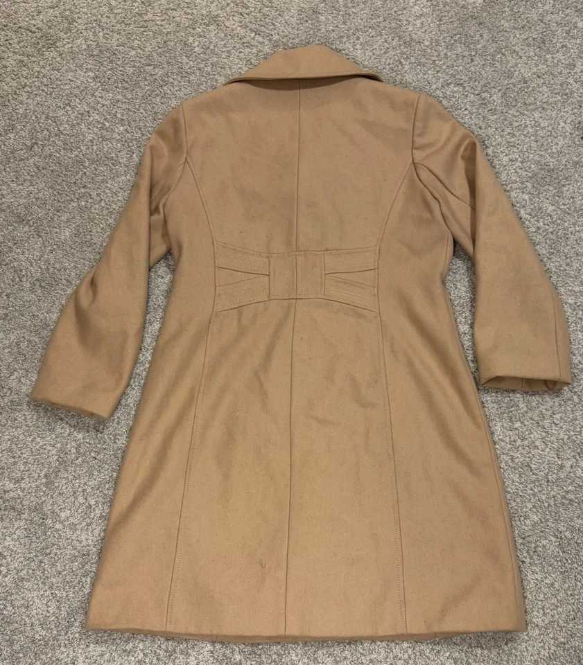 Casaco feminino Nine West mistura de lã bronzeada comprimento médio forrado ervilha tamanho 14 botão frontal - Imagem 4 de 4