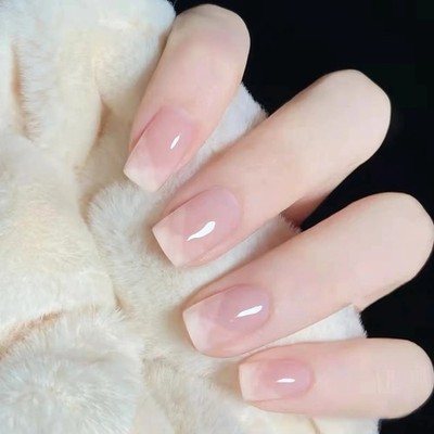 24pcs Short Square Press Fake Nails with Color Block  Print Jelly Glue and File