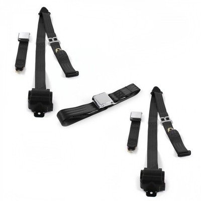 1967 - 1976 Airplane 3pt BK Retractable Bench Seat Belt Kit - 3 Belts