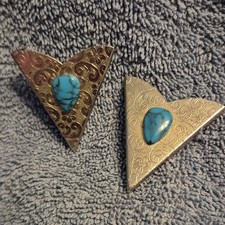 Western Silver Turquoise Triangle Cabochon Men's Collar Tips Pair
