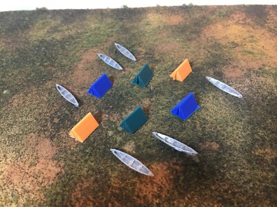 N Scale 1:160 Canoe Set – 6 Pre-Built Gray Canoes, Model Scenery, USA Made