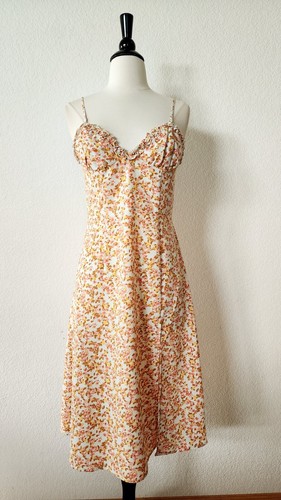 Anthropologie Midikleid Neu Größe Small Blumenmuster Gelb Kokett Bauer Boho