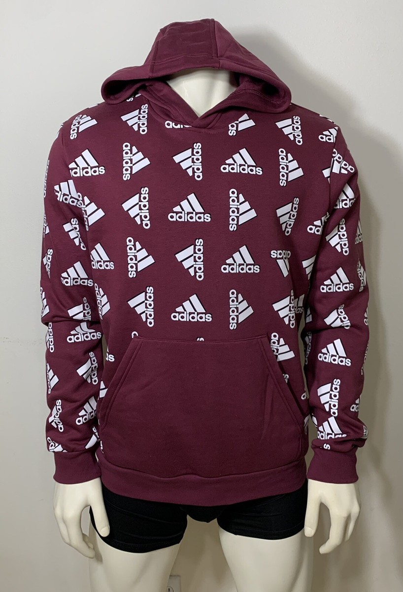 Mens Adidas All Over Print Fleece Sweatshirt Hoodie Cherry