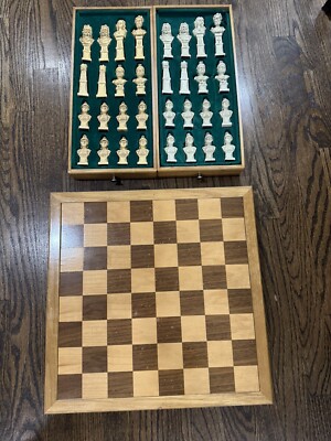 Chess Set 16 X 16 Inches Board with Wooden Board And Stone Pieces W/ Drawers