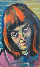 Gouache Ritratto Di Una Donna Espressivo S. Günther #20 48,5 X 30,5 Cm Vintage